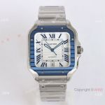 GF Factory Cartier Santos de Blue PVD w QuickSwitch Watch 9015 Movement White Dial